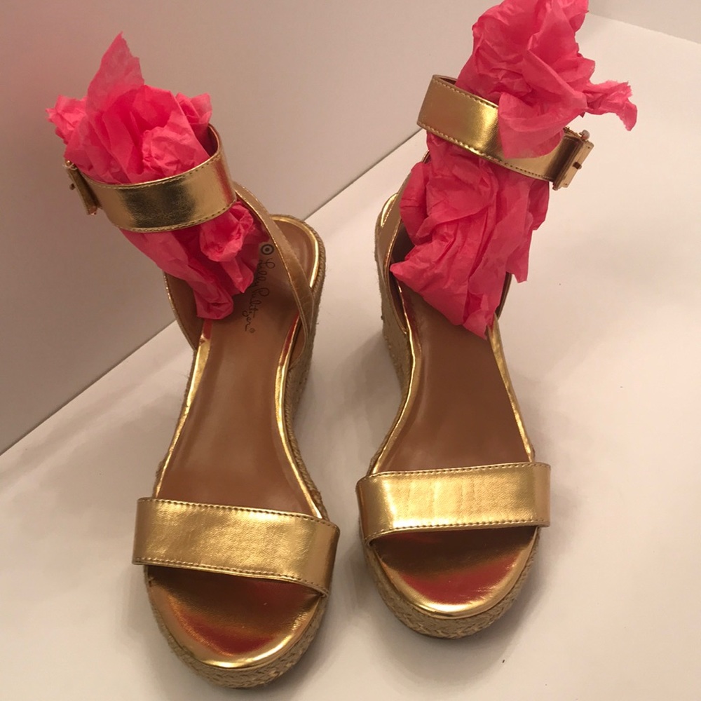COPY - Lilly Pulitzer Gold Wedge Espadrille